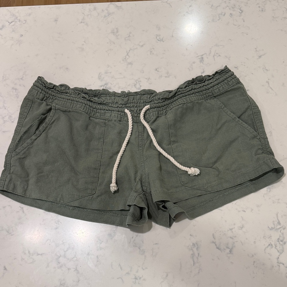 ROXY Women’s Olive Green Linen Cotton Athletic Drawstring Shorts Beach Surf XL